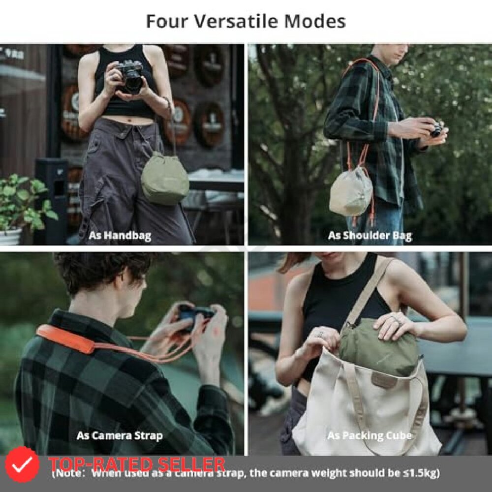 Leather Camera Bag Drawstring Pouch Minimal Chic … - image 3